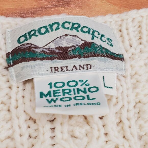 Aran Crafts Ireland Sweater Womens L Ivory Merino Wool Cable Knit Cardigan - Picture 3 of 7